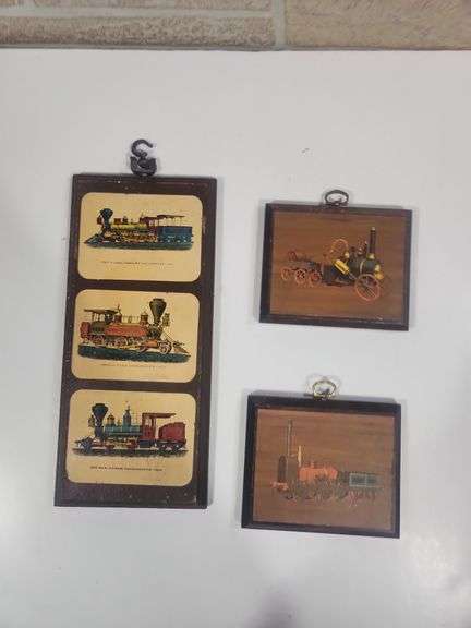 Set of 3 train prints on wood image