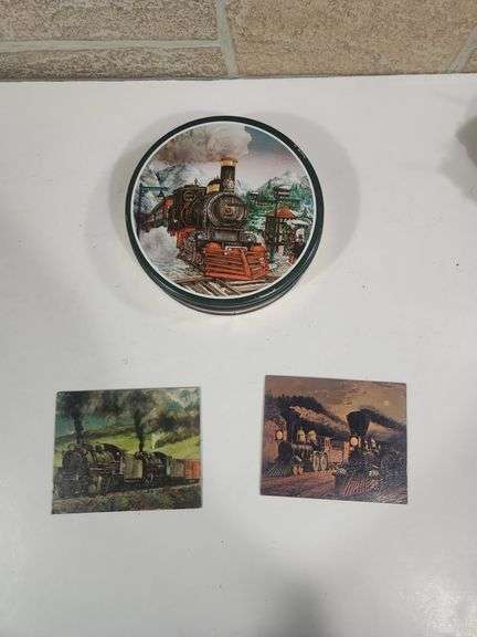 Set of 4 train prints and music box image