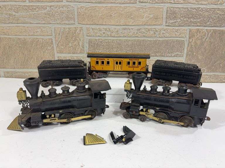 Marx “Tales of Wells Fargo” Train Set Extras - (2) Damaged Wm. Crooks #1  4-4-0 Locomotives, (2) Tenders, St Paul & Pacific #1 Baggage Car image