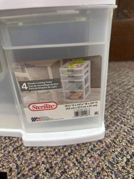 Four-Drawer plastic storage chest and a 66-Qt storage tote with lid