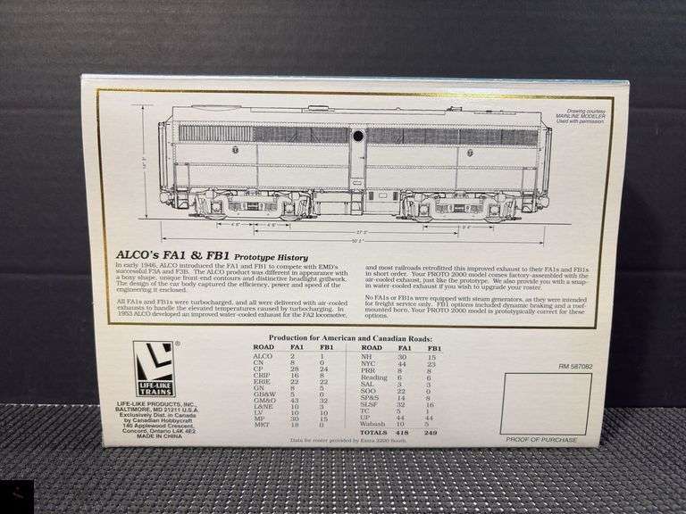Proto 2000 Series FB1 Locomotive NYC Powered B Unit 3304 HO Scale