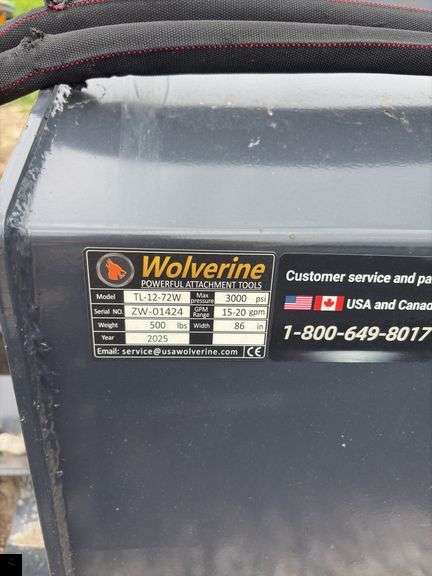 Wolverine TL-12-72W Skid Steer Hydraulic Rotary Tiller Attachment
