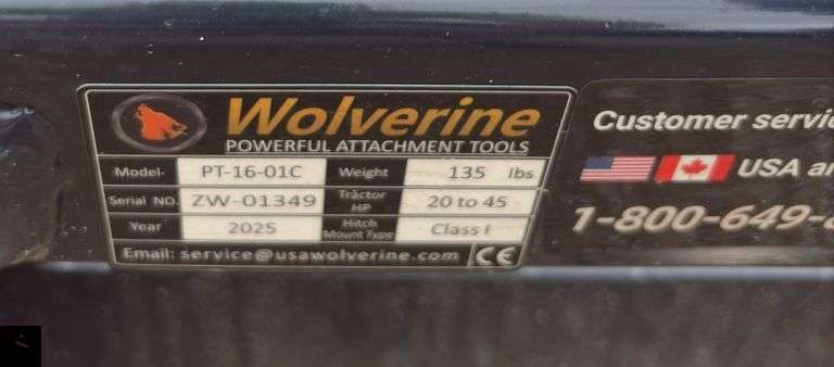 2025 Wolverine 3 Point Quick Tach PT-16-01C