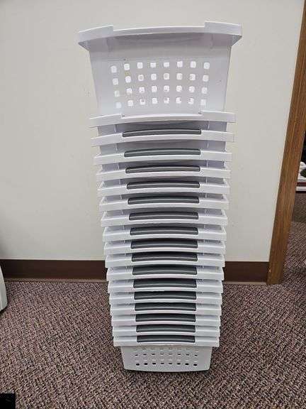 18 sterilite plastic storage baskets, stackable