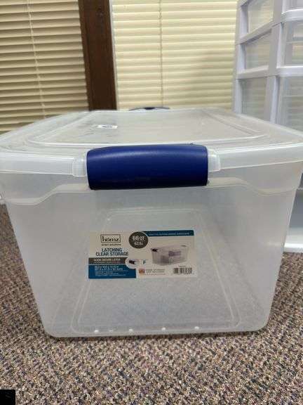 Four-Drawer plastic storage chest and a 66-Qt storage tote with lid