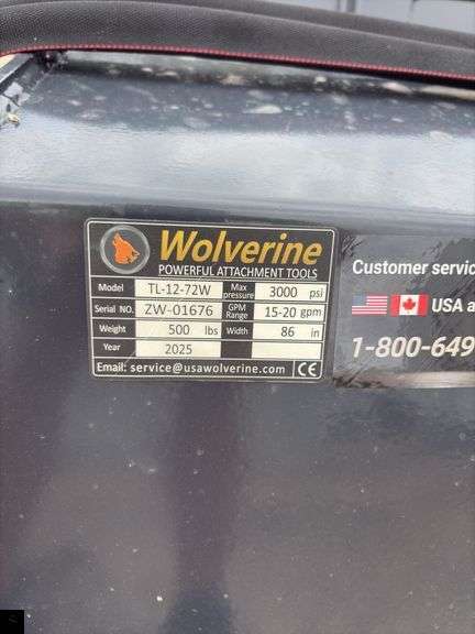 Wolverine TL-12-72W Skid Steer Hydraulic Rotary Tiller Attachment