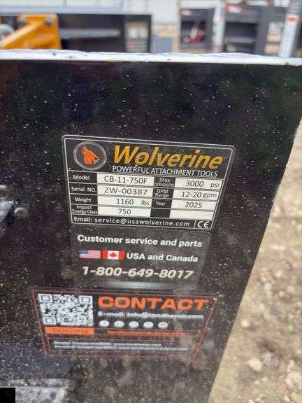 2025 Wolverine CB-11-750F Skid Steer Concrete Breaker Attachment