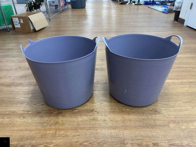 Pair of two-handled round plastic totes
