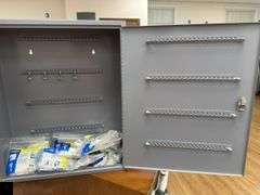 Locking Metal Key Storage Cabinet and a variety of key tags