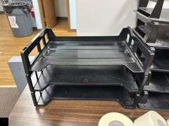 Plastic Desk Organizers and office supplies (contents only, table listed separately)