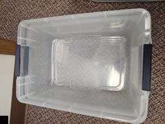Three Project Source 15 qt storage totes with lids