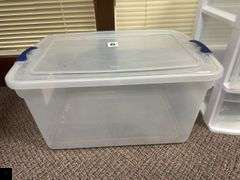 Four-Drawer plastic storage chest and a 66-Qt storage tote with lid