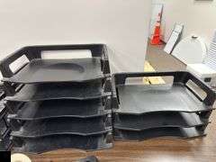 Plastic Desk Organizers and office supplies (contents only, table listed separately)