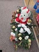 Teddy Bear and Bunny Rabbit on sled Christmas decoration