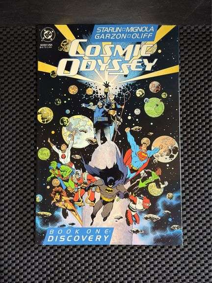 DC Comics, Cosmic Odyssey, Book One and Book Two (of 4), 1988. And Earth’s Mightiest Heroes: Blue Devil Trading Card.