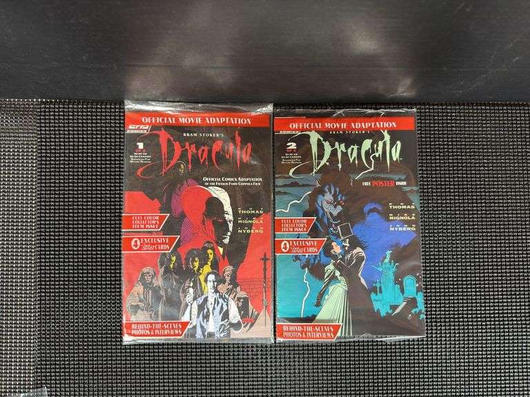 Topps Comics, Bram Stoker’s Dracula, No. 1 & 2 (of 4). Full Color Collector’s Item Issues. Both are in the original poly bag (no longer sealed) and come with 4 Topps Cards