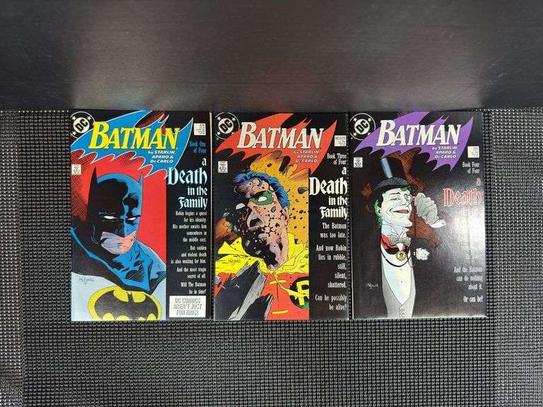 DC Comics, Batman: A Death in the Family. Books 1, 3, & 4 (of 4), No. 426, 428, & 429, 1988-1989. Includes US, Canada, and UK pricing. US Cover Prices of No. 428 & 429 are 75¢.