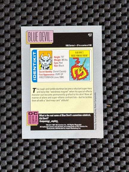 DC Comics, Cosmic Odyssey, Book One and Book Two (of 4), 1988. And Earth’s Mightiest Heroes: Blue Devil Trading Card.