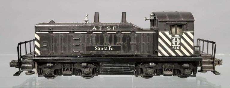 Postwar Lionel 616 Santa Fe NW-2 diesel switcher in overstickered original box