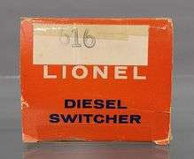 Postwar Lionel 616 Santa Fe NW-2 diesel switcher in overstickered original box