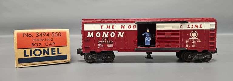 Unrun Lionel Postwar O 3494-550 Monon Operating Box Car in Brick Original Box image