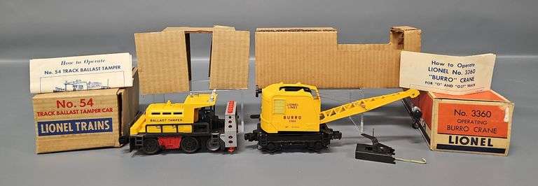 Lionel Postwar O 54 Track Ballast Tamper and 3360 Burro Crane in Original Boxes image