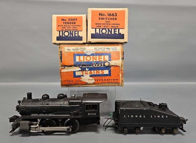 Lionel Prewar O Gauge 1663 Magic Electrol Steam Switcher Locomotive and 2201T Tender in Master Carton image