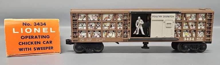 Unrun Lionel Postwar O 3434 Operating Chicken Sweeper Car in Original Box image