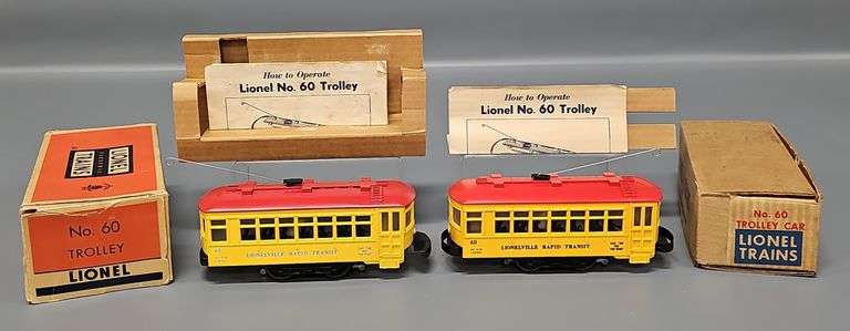 Two Lionel Postwar O 60 Trolleys in Original Boxes image