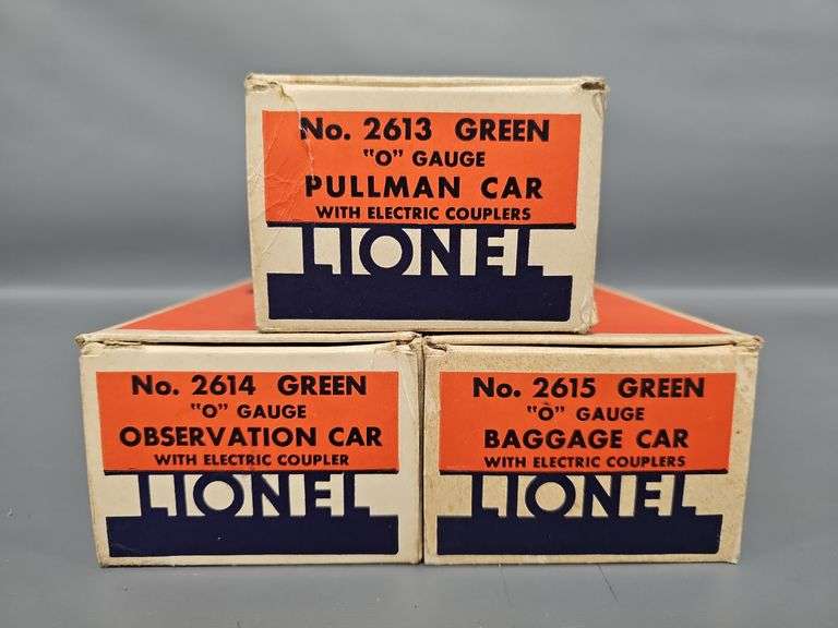 Scarce Lionel Prewar O Gauge 2613 2614 and 2615 GREEN Passenger Car Original Boxes image