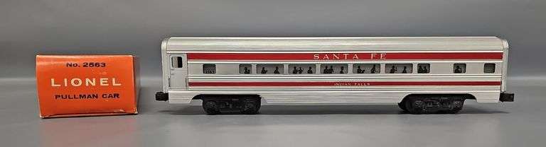 Lionel Postwar O 2563 Santa Fe Red Stripe 2563 Pullman Car in Scarce Perforated Original Box image