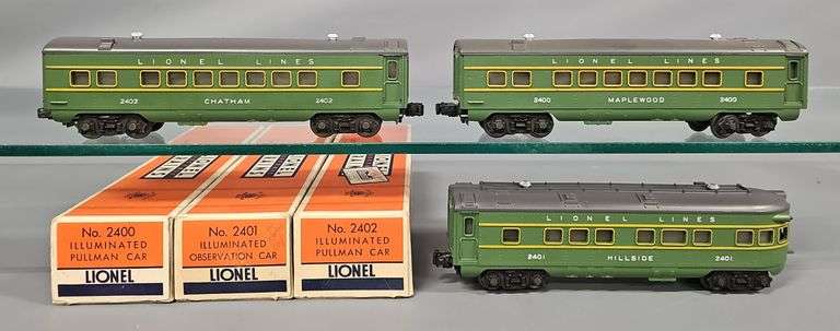 Lionel Postwar O 2400 2401 2402 Illuminated Passenger Cars in Original Boxes image