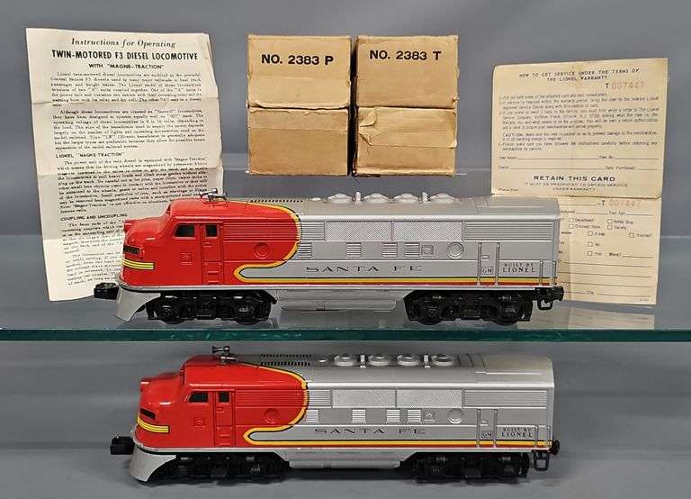 Gorgeous Lionel Postwar O 2383 Santa Fe F-3 Diesel Locomotive AA Set in Original Boxes image