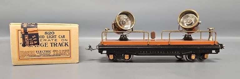 Lionel Prewar O Gauge 820 Terra Cotta Flood Light Car in Original Box image