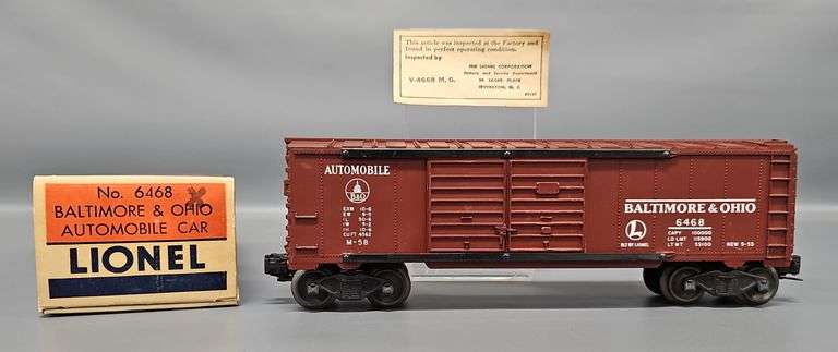 Lionel Postwar O Tuscan 6468 Baltimore & Ohio Double-door Box Car in Original Box image