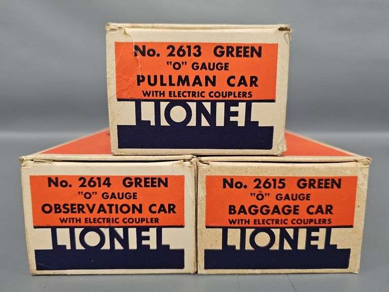 Scarce Lionel Prewar O Gauge 2613 2614 and 2615 GREEN Passenger Car Original Boxes image