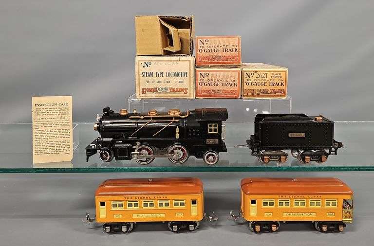 Lionel Prewar O Gauge 262 Steam Passenger Set Terra Cotta / Orange 603 and 604 in Original Boxes image
