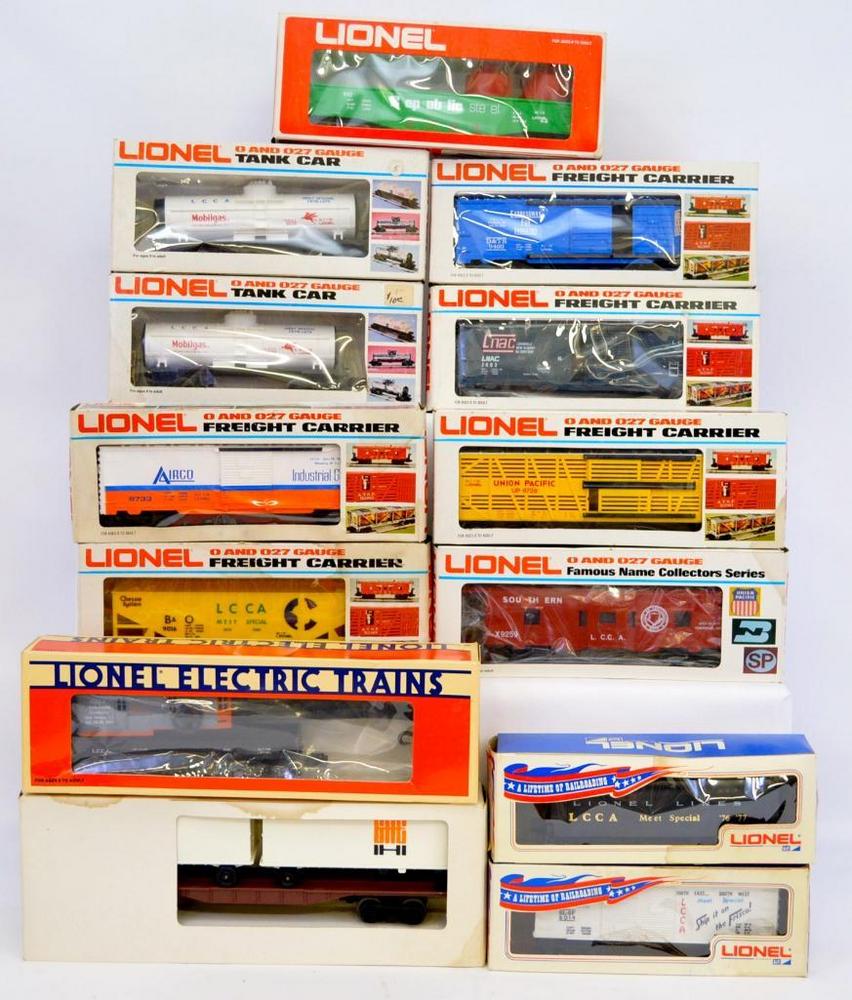Thirteen Lionel MPC O gauge LCCA cars in original boxes 1975-1987