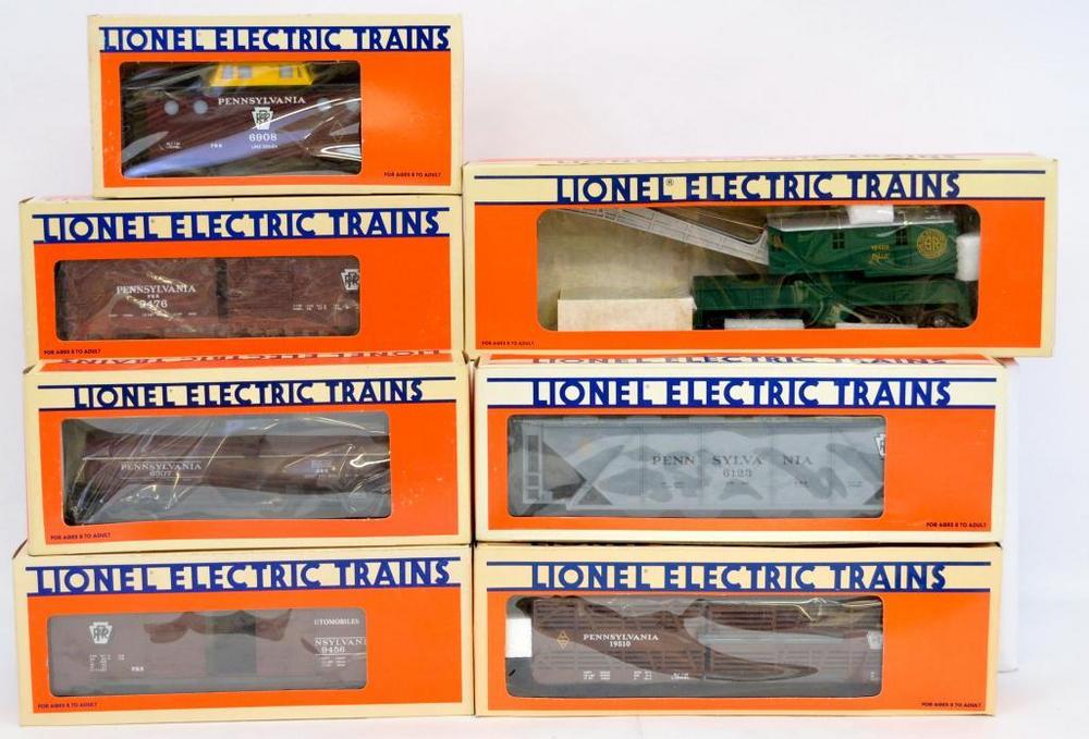 Seven Lionel O gauge Pennsylvania freight cars in original boxes