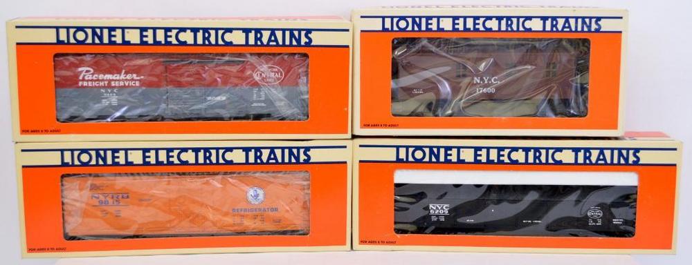 Four Lionel O gauge New York Central freight cars in original boxes