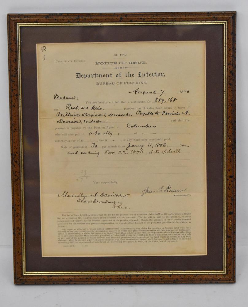 Department of the Interior Paper for William Davison Civil war Ohio Infantry