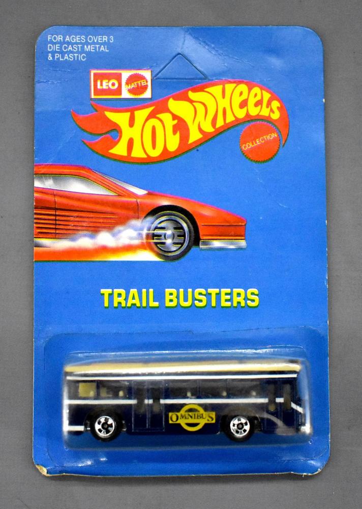 India Leo Mattel Hot Wheels Trail Busters Blue Omnibus Bus carded