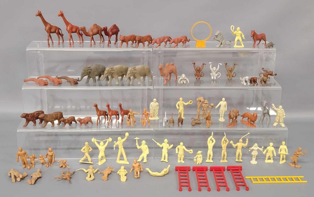 Marx Circus figures ladders animals lion tamer barker ringmaster clown midget