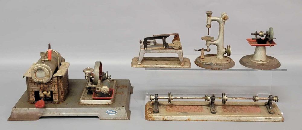 Wilesco steam engine power plant with pulley distribution pull saw grinder drill press