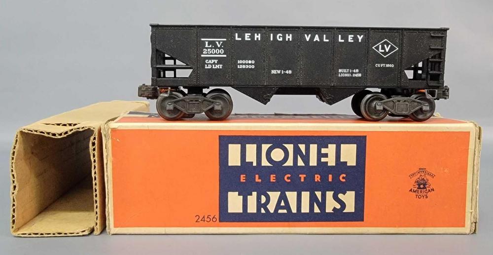 Postwar Lionel O gauge 2456 hopper car in original box with insert mottled shoe