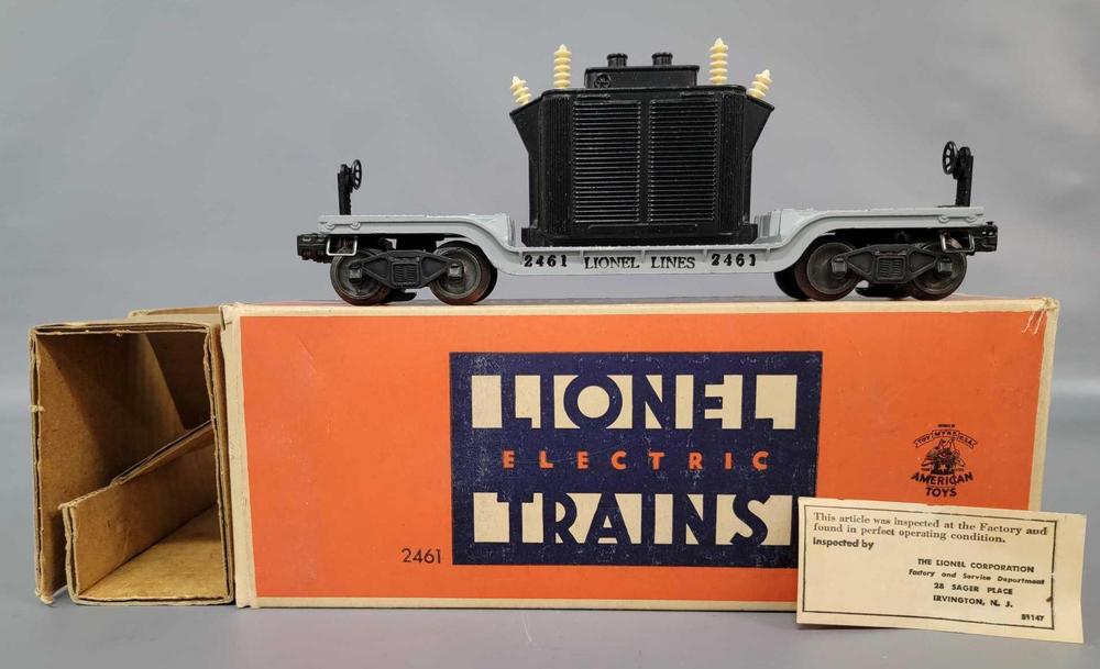 Postwar Lionel O gauge 2461 transformer car in original box with insert inspection slip unrun