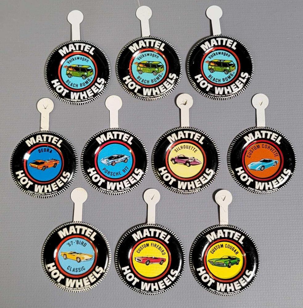 Group of ten Hot Wheels Redline metal buttons