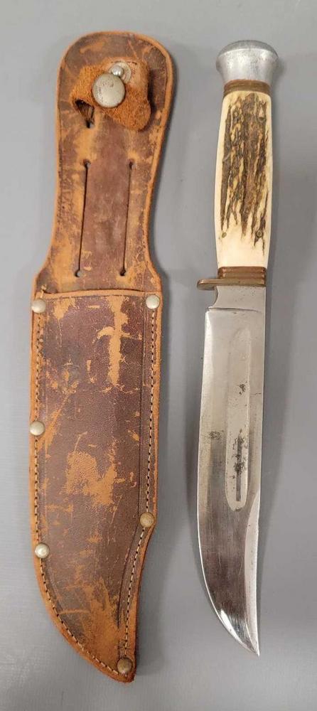 Stag handled knife with swastika in sheath