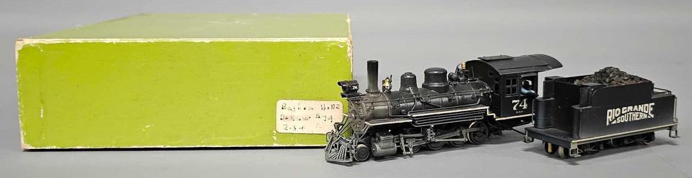 Custom painted Balboa HOn3 brass Rio Grande Southern 2-8-0 steam locomotive and tender