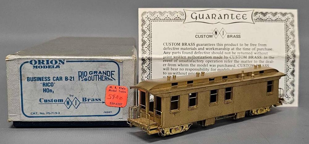Custom NJ brass Orion HOn3 Rio Grande Southern B-21 business car in original box